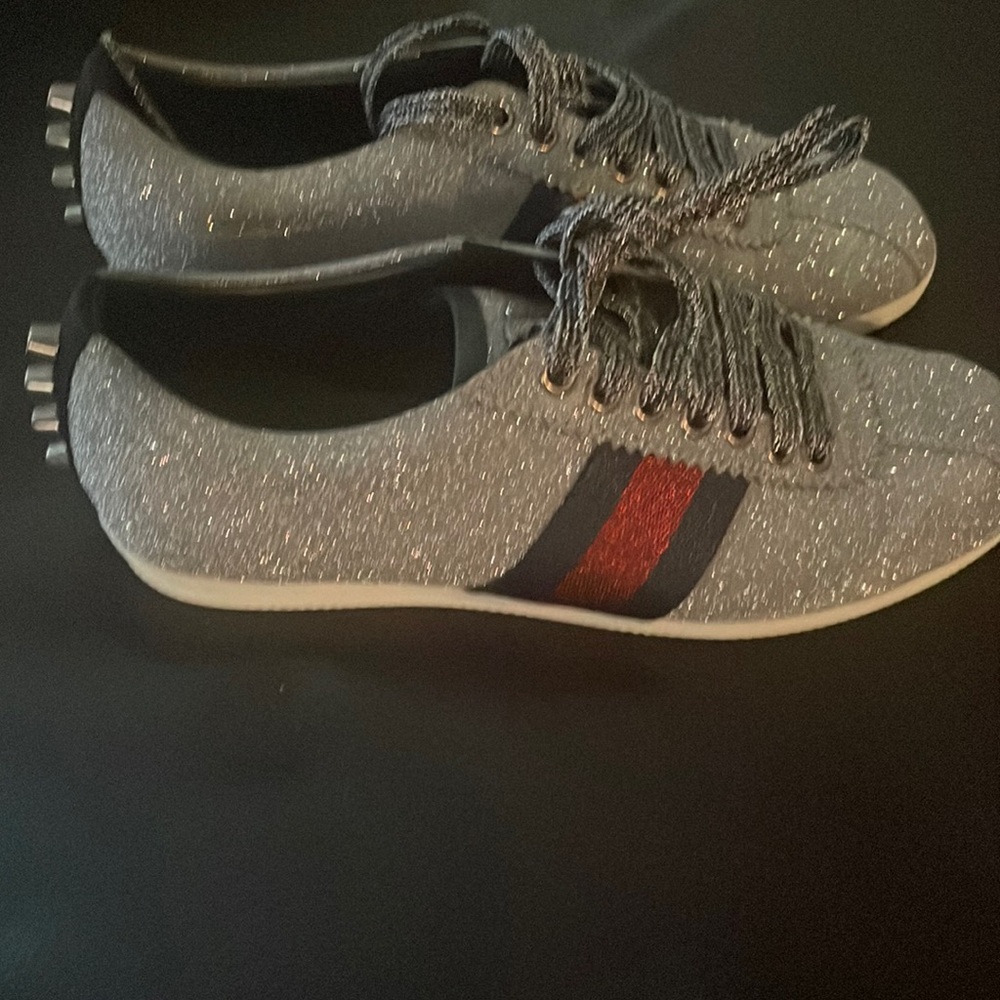 GUCCI Bambi Ace embellished glittered woven sneakers